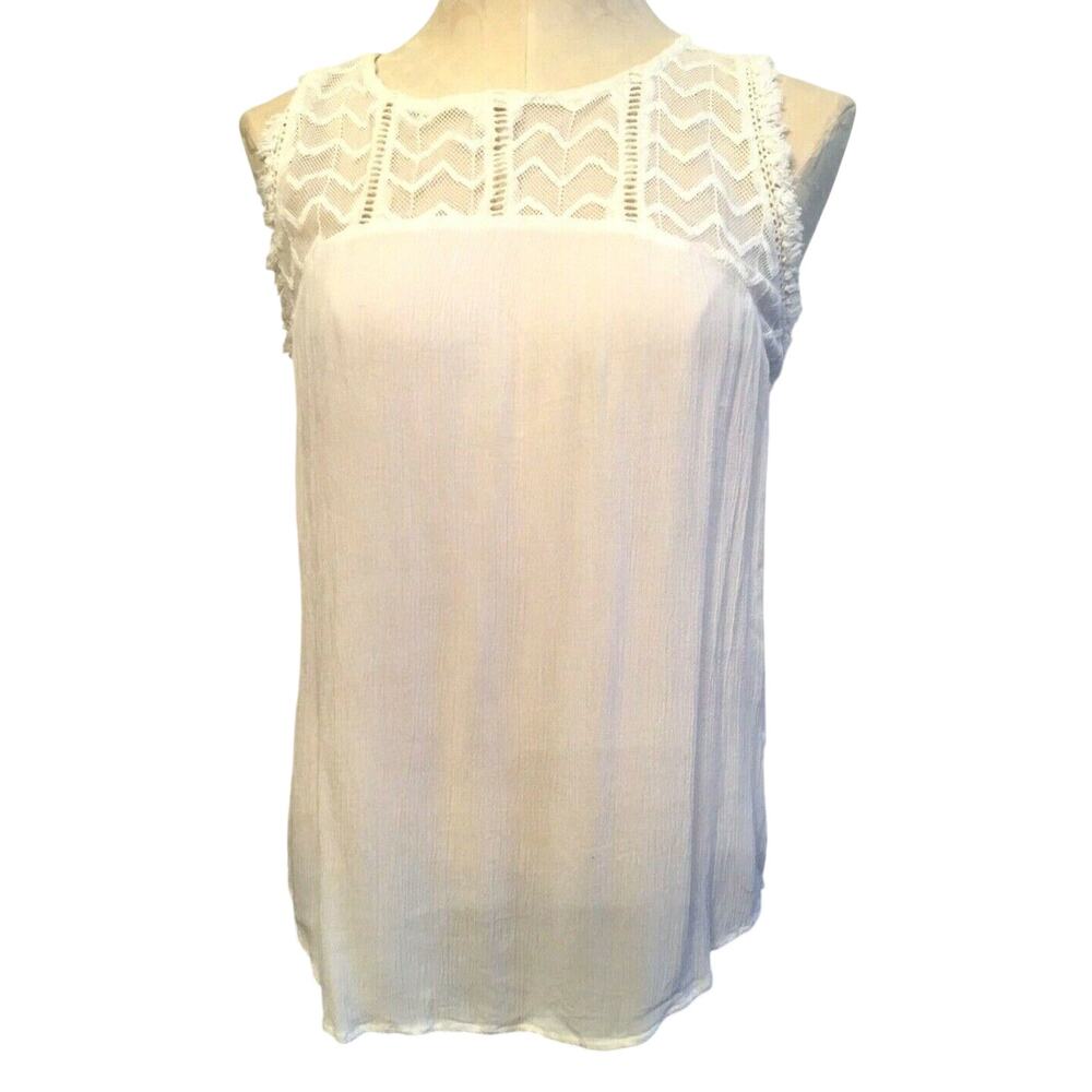Small Hippie Laundry White Gauzy Boho Shirt Tank Sleeveless Tassel Belt